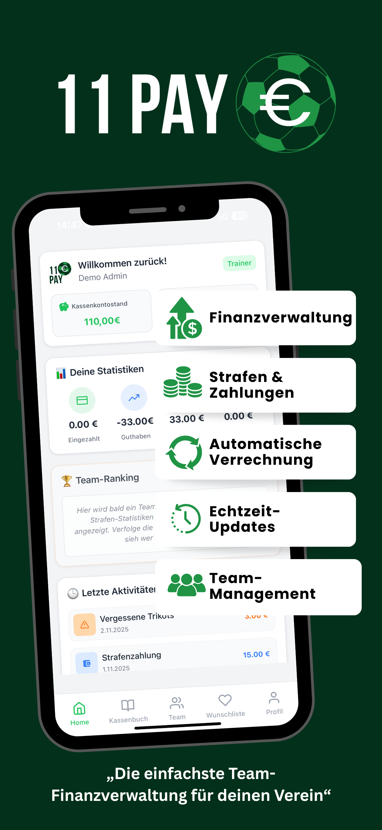 11pay App - Digitale Mannschaftskassen Verwaltung für Fußballteams